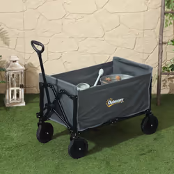 Outsunny 120L Folding Collapsible Wagon with Adjustable Handle, Grey