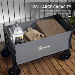 Outsunny 120L Folding Collapsible Wagon with Adjustable Handle, Grey