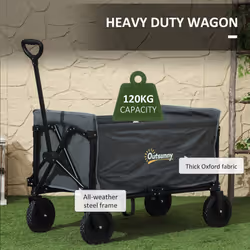 Outsunny 120L Folding Collapsible Wagon with Adjustable Handle, Grey