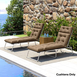 Outsunny Garden Lounge Chair Cushions Set of 2, 220gsm Fabric, Khaki