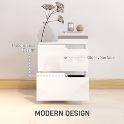 HOMCOM Modern Bedside Table with 2 Drawers for Bedroom, Living Room, White