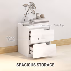HOMCOM Modern Bedside Table with 2 Drawers for Bedroom, Living Room, White - Additional view 4
