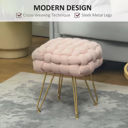 HOMCOM Woven Velvet Foot Stool with Steel Legs for Living Room, Pink