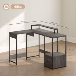 HOMCOM L Shaped Desk, Computer Table with Liftable Desktop, Charcoal Grey