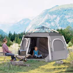 Outsunny Instant Camping Tent, 4 Person Easy Setup Dome Tent, Dark Grey