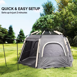Outsunny Instant Camping Tent, 4 Person Easy Setup Dome Tent, Dark Grey