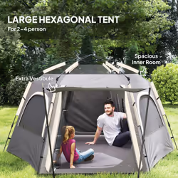 Outsunny Instant Camping Tent, 4 Person Easy Setup Dome Tent, Dark Grey