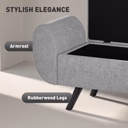 HOMCOM Storage Ottoman with Armrest, Upholstered Linen Storage Bench