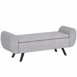 HOMCOM Storage Ottoman with Armrest, Upholstered Linen Storage Bench - Additional view 6