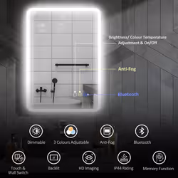 HOMCOM 500 x 700 mm Bluetooth Bathroom Mirror with LED Lights Wall Mounted