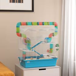 PawHut 4 Tier Cage with Tubes, for Dwarf Hamster, Light Blue