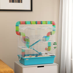 PawHut 4 Tier Cage with Tubes, for Dwarf Hamster, Light Blue