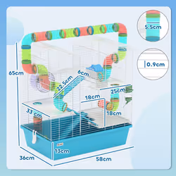 PawHut 4 Tier Cage with Tubes, for Dwarf Hamster, Light Blue