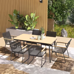 Outsunny 6 Seater Garden Dining Set with Cushions Rattan Backrest, Natural