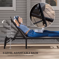 Outsunny Folding Sun Lounger, 5-Position Adjustable Bed, Light Grey