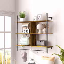 HOMCOM Wall Shelf Unit with 4 Hooks for Living Room Rustic Brown