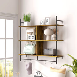 HOMCOM Wall Shelf Unit with 4 Hooks for Living Room Rustic Brown