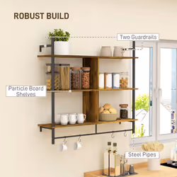 HOMCOM Wall Shelf Unit with 4 Hooks for Living Room Rustic Brown