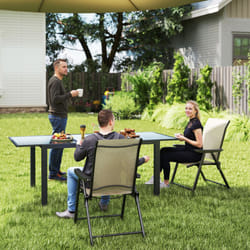 Outsunny 2PCS Folding Chair w/ Breathable Mesh Fabric Seat, Brown