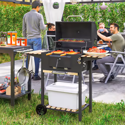 Outsunny Charcoal BBQ Grill with Warming Rack 3 Shelves Temperature Gauge