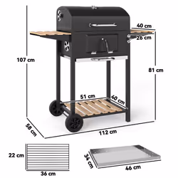 Outsunny Charcoal BBQ Grill with Warming Rack 3 Shelves Temperature Gauge