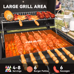 Outsunny Charcoal BBQ Grill with Warming Rack 3 Shelves Temperature Gauge