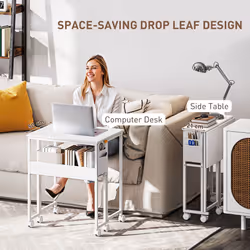 HOMCOM 63 cm Foldable Computer Desk on Wheels for Small Spaces - White - Additional view 3