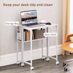 HOMCOM 63 cm Foldable Computer Desk on Wheels for Small Spaces - White - Additional view 4