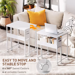 HOMCOM 63 cm Foldable Computer Desk on Wheels for Small Spaces - White - Additional view 5