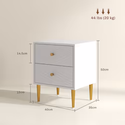 HOMCOM Modern Bedside Table with Drawer, Side Table with Metal Legs, White
