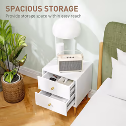 HOMCOM Modern Bedside Table with Drawer, Side Table with Metal Legs, White - Additional view 4
