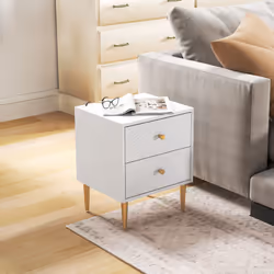 HOMCOM Modern Bedside Table with Drawer, Side Table with Metal Legs, White - Additional view 8