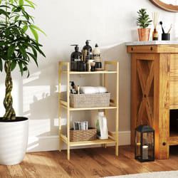 HOMCOM 3-Tier Bamboo Bathroom Storage Shelf with Adjustable Rack, Natural