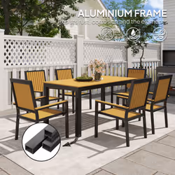 Outsunny 6 Seater Aluminium Garden Dining Set with Stackable Chairs, Natural