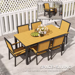 Outsunny 6 Seater Aluminium Garden Dining Set with Stackable Chairs, Natural