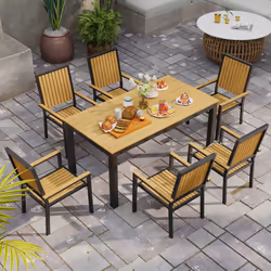 Outsunny 6 Seater Aluminium Garden Dining Set with Stackable Chairs, Natural - Additional view 5