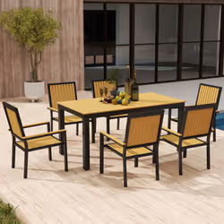 Outsunny 6 Seater Aluminium Garden Dining Set with Stackable Chairs, Natural - Additional view 6