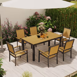 Outsunny 6 Seater Aluminium Garden Dining Set with Stackable Chairs, Natural - Additional view 7