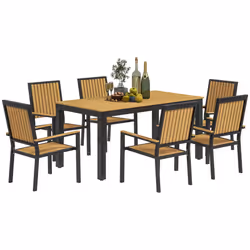 Outsunny 6 Seater Aluminium Garden Dining Set with Stackable Chairs, Natural - Additional view 8