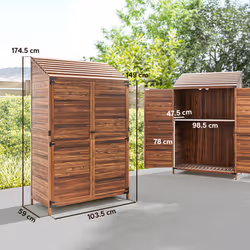 Outsunny Wooden Garden Storage Shed w/Double Doors and Shelves, Mixed-Brown