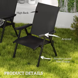 Outsunny 2PCS Folding Chair w/ Breathable Mesh Fabric Seat, Black - Additional view 4