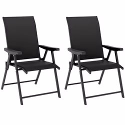 Outsunny 2PCS Folding Chair w/ Breathable Mesh Fabric Seat, Black - Additional view 8