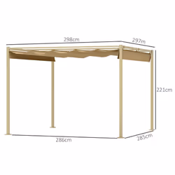 Outsunny 3 x 3(m) Garden Pergola with Retractable Roof, UPF30+, Khaki