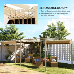Outsunny 3 x 3(m) Garden Pergola with Retractable Roof, UPF30+, Khaki