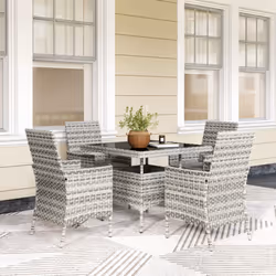 Outsunny 4 Seater Rattan Garden Furniture Set with Cushion, Mixed-Grey