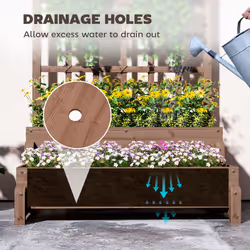 Outsunny 2-Tier Wooden Raised Bed with Trellis and Drainage Holes, Brown