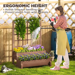 Outsunny 2-Tier Wooden Raised Bed with Trellis and Drainage Holes, Brown - Additional view 4