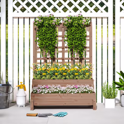 Outsunny 2-Tier Wooden Raised Bed with Trellis and Drainage Holes, Brown - Additional view 5