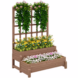 Outsunny 2-Tier Wooden Raised Bed with Trellis and Drainage Holes, Brown - Additional view 7