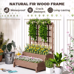 Outsunny 2-Tier Wooden Raised Bed with Trellis and Drainage Holes, Brown - Additional view 8